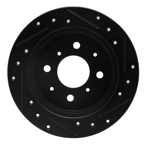 DFC Rotors-Drilled and Slotted-Black with 5000 Advanced Brake Pads for 1988-2001 Acura/Honda (Integra, Accord, Civic, Civic del Sol)
