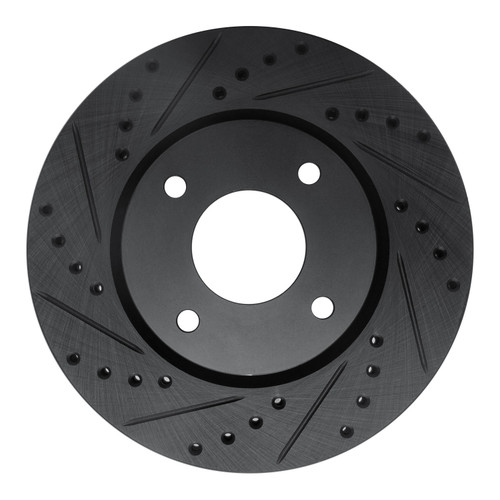 DFC Rotors-Drilled and Slotted-Black with 5000 Euro Ceramic Brake Pads for 2007-2012 Nissan (Sentra) 8602-67004