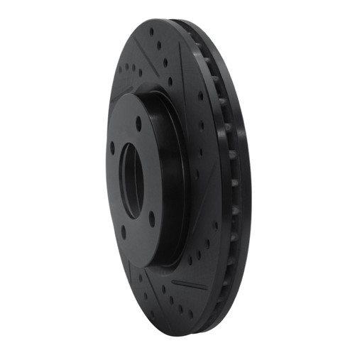 DFC Rotors-Drilled and Slotted-Black with 5000 Euro Ceramic Brake Pads for 2007-2012 Nissan (Sentra) 8602-67004