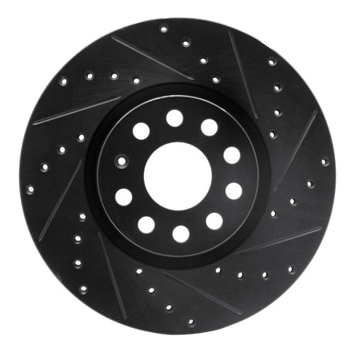 DFC Rotors-Drilled and Slotted-Black with 5000 Euro Ceramic Brake Pads for 2009-2020 Audi/Volkswagen (Q3, Q3 Quattro, Passat, Tiguan)