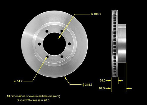 Disc Brake Rotor for 2003-2013 Toyota (4Runner, Tacoma, FJ Cruiser, Hilux) PRT5458 - front view