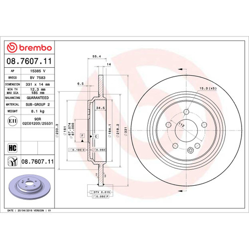 PRIME Disc Brake Rotor for 2000-2005 Mercedes-Benz (ML430, ML500, ML55 AMG) 08.7607.11