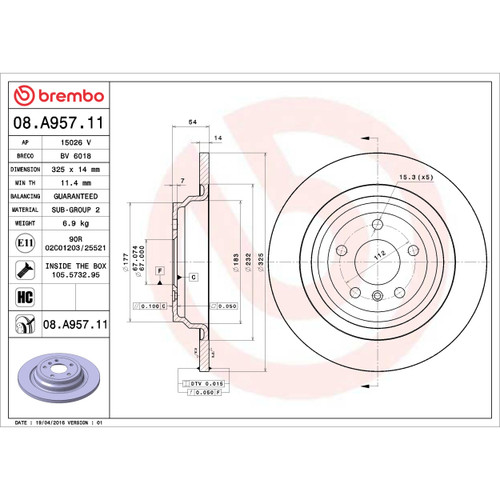 PRIME Disc Brake Rotor for 2012-2018 Mercedes-Benz (ML350, ML250, GLE300d, GLE350) 08.A957.11