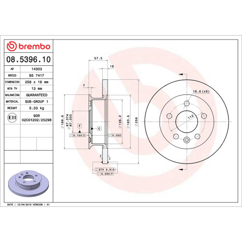 Solid Standard Rotor for 1986-1991 Volkswagen (Vanagon) 08.5396.10