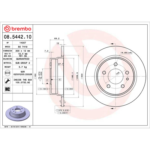 Solid Standard Rotor for 1985-1992 BMW (735i, 735iL, L7) 08.5442.10