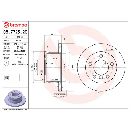 Solid Standard Rotor for 2002-2018 Mercedes-Benz/Dodge (G500, G55 AMG, Sprinter 2500, Sprinter 3500) 08.7725.20