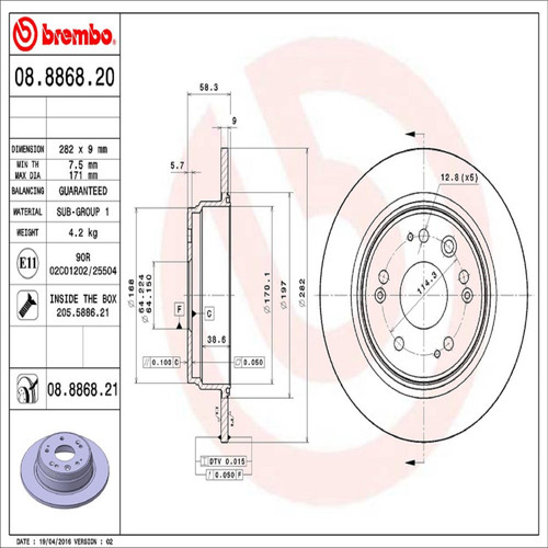 PRIME Disc Brake Rotor for 2002-2004 Honda (CR-V) 08.8868.21