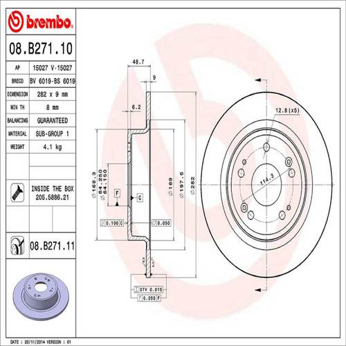 PRIME Disc Brake Rotor for 2005-2017 Honda/Acura (Accord, TSX) 08.B271.11
