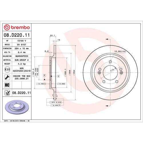PRIME Disc Brake Rotor for 2012-2024 Hyundai/Kia/Land Rover (Sonata, Optima, Cadenza, Soul EV) 08.D220.11