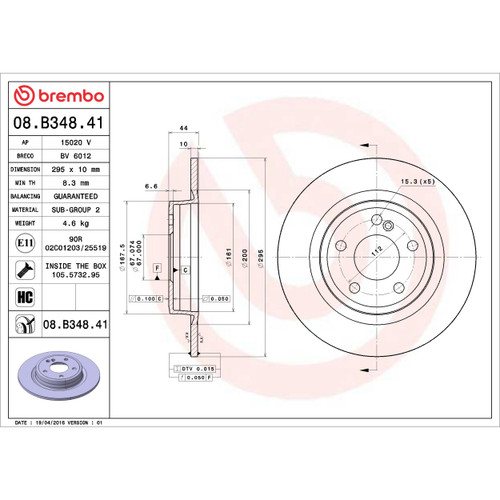 PRIME Disc Brake Rotor for 2013-2020 Mercedes-Benz/INFINITI (B250, CLA250, GLA250, B Electric Drive) 08.B348.41