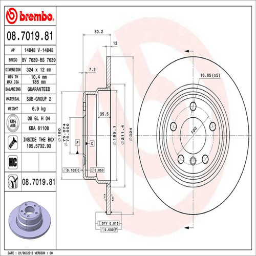 PRIME Disc Brake Rotor for 2000-2006 BMW (X5) 08.7019.81