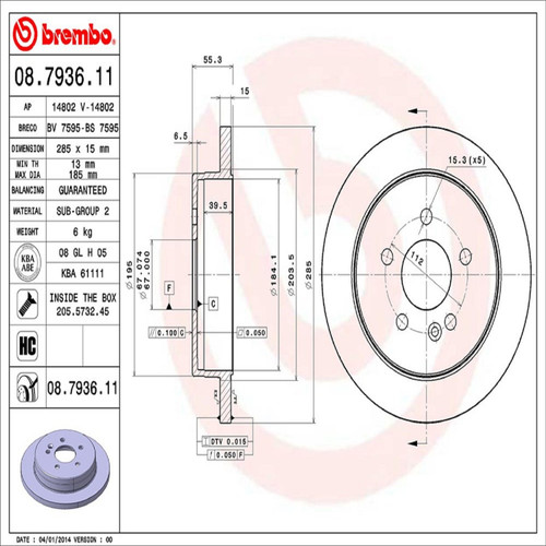 PRIME Disc Brake Rotor for 1998-2005 Mercedes-Benz (ML320, ML350, ML430) 08.7936.11