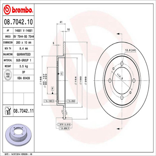 PRIME Disc Brake Rotor for 2000-2004 Volvo (S40, V40) 08.7042.11