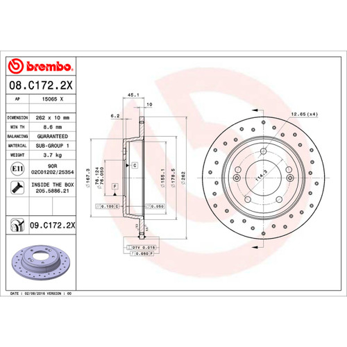 XTRA Disc Brake Rotor for 2011-2025 Hyundai/Kia (Elantra, Veloster, Forte, Forte Koup) 08.C172.2X