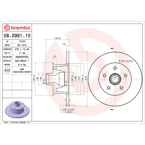Solid Standard Rotor for 1984-1985 Volkswagen (Vanagon) 08.2981.10