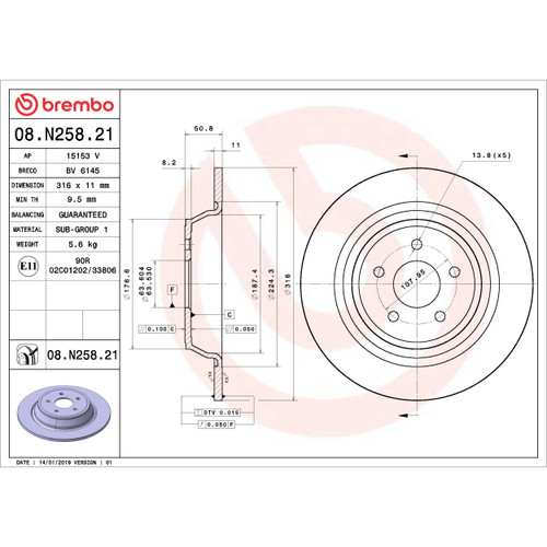 PRIME Disc Brake Rotor for 2013-2019 Ford/Lincoln (Fusion, MKZ, MKC, Escape) 08.N258.21