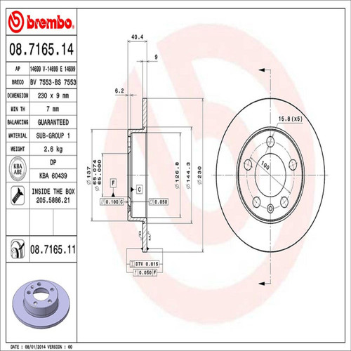 PRIME Disc Brake Rotor for 1998-2010 Volkswagen/Audi (Beetle, Golf, Jetta, TT) 08.7165.11