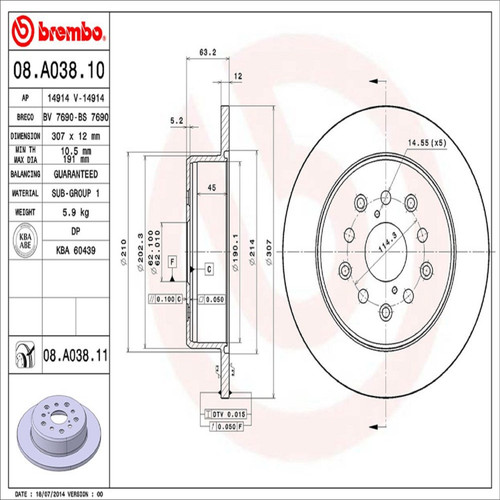 PRIME Disc Brake Rotor for 1998-2010 Lexus (GS300, GS400, GS430, IS300) 08.A038.11