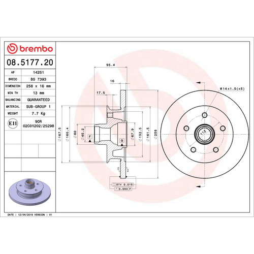 Solid Standard Rotor for 1986-1991 Volkswagen (Vanagon) 08.5177.20