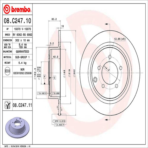 PRIME Disc Brake Rotor for 2007-2017 Dodge/Jeep/Chrysler (Caliber, Compass, Patriot, Sebring) 08.C247.11