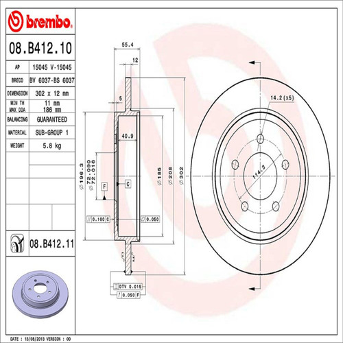 PRIME Disc Brake Rotor for 2005-2008 Ford/Mazda/Mercury (Escape, Tribute, Mariner) 08.B412.11