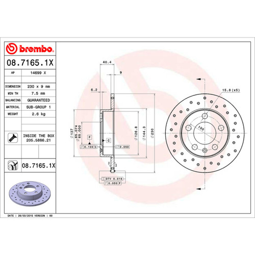 XTRA Disc Brake Rotor for 1998-2010 Volkswagen/Audi (Beetle, Golf, Jetta, TT) 08.7165.1X