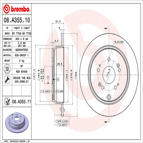 PRIME Disc Brake Rotor for 2005-2018 Honda/Acura (CR-V, RDX) 08.A355.11