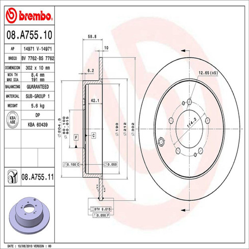 PRIME Disc Brake Rotor for 2007-2015 Mitsubishi (Outlander, Lancer) 08.A755.11