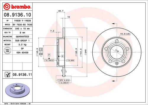PRIME Disc Brake Rotor for 1990-2006 Audi (A4, A4 Quattro, Coupe Quattro) 08.9136.11