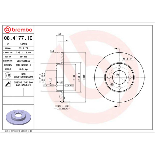 Solid Standard Rotor for 1974-1999 Audi/Volkswagen (Coupe, Dasher, Jetta, Quantum) 08.4177.10