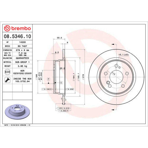 Solid Standard Rotor for 1990-1996 Mercedes-Benz (300SL, 500SL, SL320, SL500) 08.5346.10