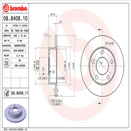 PRIME Disc Brake Rotor for 1996-2005 Audi/Volkswagen (A4 Quattro, Passat) 08.8408.11