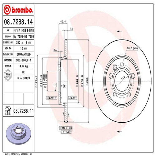 PRIME Disc Brake Rotor for 1996-2003 Volkswagen (EuroVan) 08.7288.11