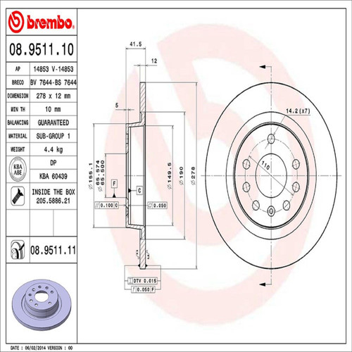 PRIME Disc Brake Rotor for 2003-2011 Saab/Porsche (9-3, Cayenne) 08.9511.11