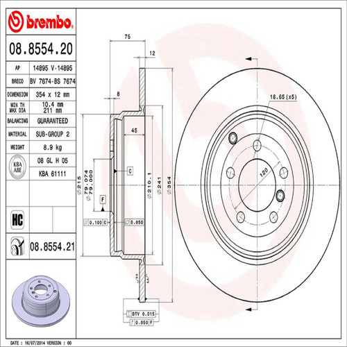 PRIME Disc Brake Rotor for 2003-2004 Land Rover (Range Rover) 08.8554.21