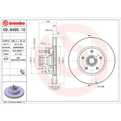 Premium Vented Brake Rotor for 1995-2010 Ford/Mercury/Mazda (Explorer, Ranger, Mountaineer, B2300) 09.8490.10