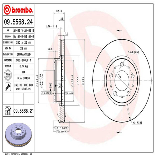 PRIME Disc Brake Rotor for 1993-2004 Volvo (850, C70, S70, S90) 09.5568.21