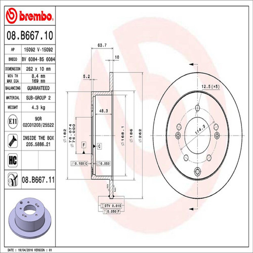 PRIME Disc Brake Rotor for 2010-2013 Kia (Soul, Forte, Forte5, Forte Koup) 08.B667.11