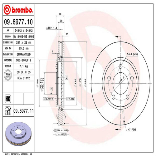 PRIME Disc Brake Rotor for 2001-2007 Chrysler/Dodge (Town &amp; Country, Voyager, Caravan, Grand Caravan) 09.8977.11
