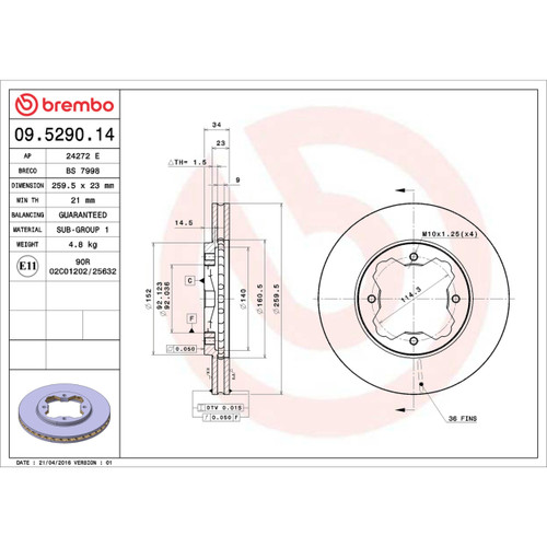 Premium Front Brake Rotor for 1990-1997 Acura/Honda (CL, Accord) 09.5290.14