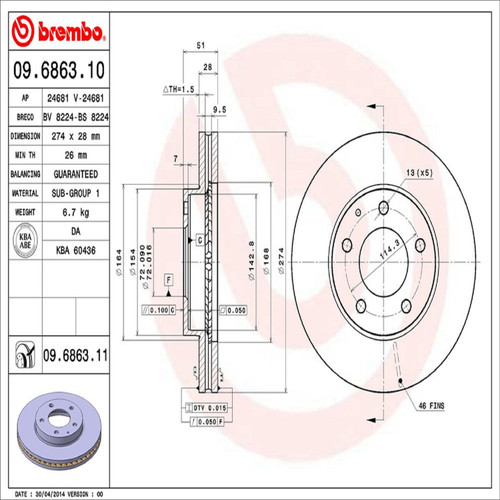 PRIME Disc Brake Rotor for 1995-2006 Mazda (Millenia, MPV) 09.6863.11
