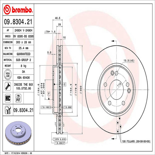 PRIME Disc Brake Rotor for 2001-2011 Mercedes-Benz (C320, CLK320, C350, CLK350) 09.8304.21