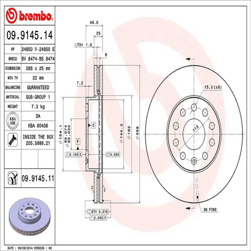 PRIME Disc Brake Rotor for 2005-2025 Volkswagen/Audi (Jetta, Rabbit, R32, A3) 09.9145.11
