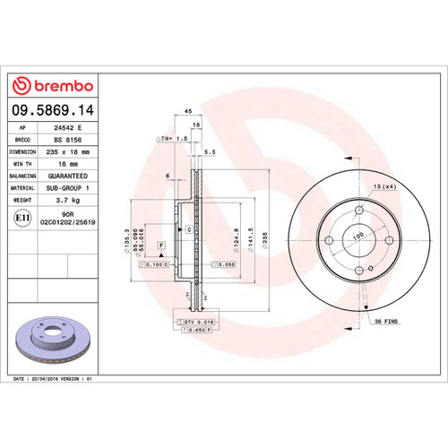 Premium Front Brake Rotor for 1990-1993 Mazda (Miata) 09.5869.14