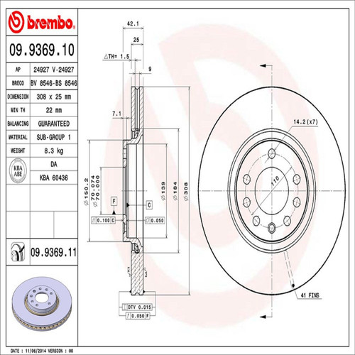 PRIME Disc Brake Rotor for 1999-2009 Saab/Saturn (9-5, 9-3, Astra) 09.9369.11