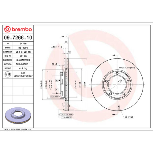 Premium Vented Brake Rotor for 1995-2004 Toyota (Tacoma) 09.7266.10