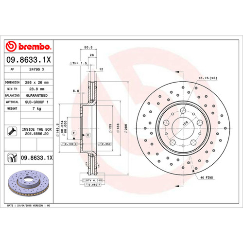 XTRA Disc Brake Rotor for 1999-2009 Volvo (S60, S80, V70, XC70) 09.8633.1X