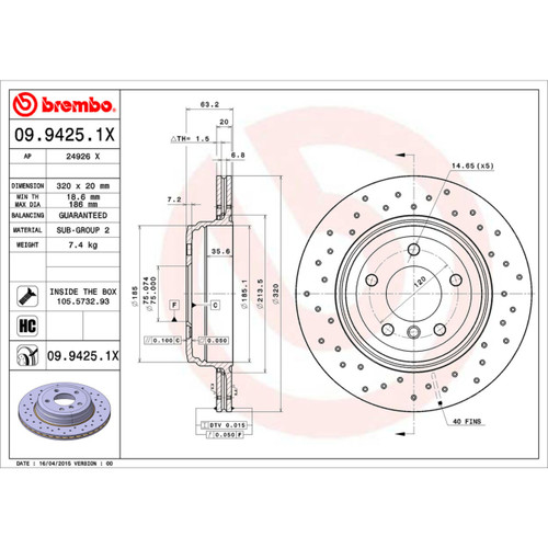 XTRA Disc Brake Rotor for 2004-2010 BMW (525i, 530i, 528i) 09.9425.1X