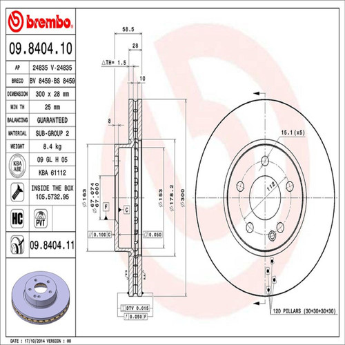PRIME Disc Brake Rotor for 2016-2023 Mercedes-Benz (Metris) 09.8404.11