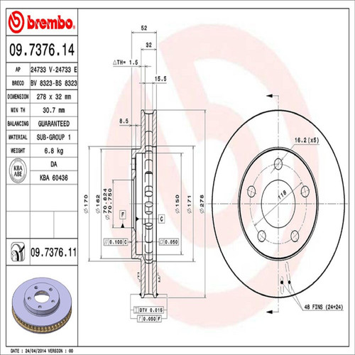 PRIME Disc Brake Rotor for 1997-2005 Buick/Chevrolet/Oldsmobile (Century, LeSabre, Regal, Venture) 09.7376.11